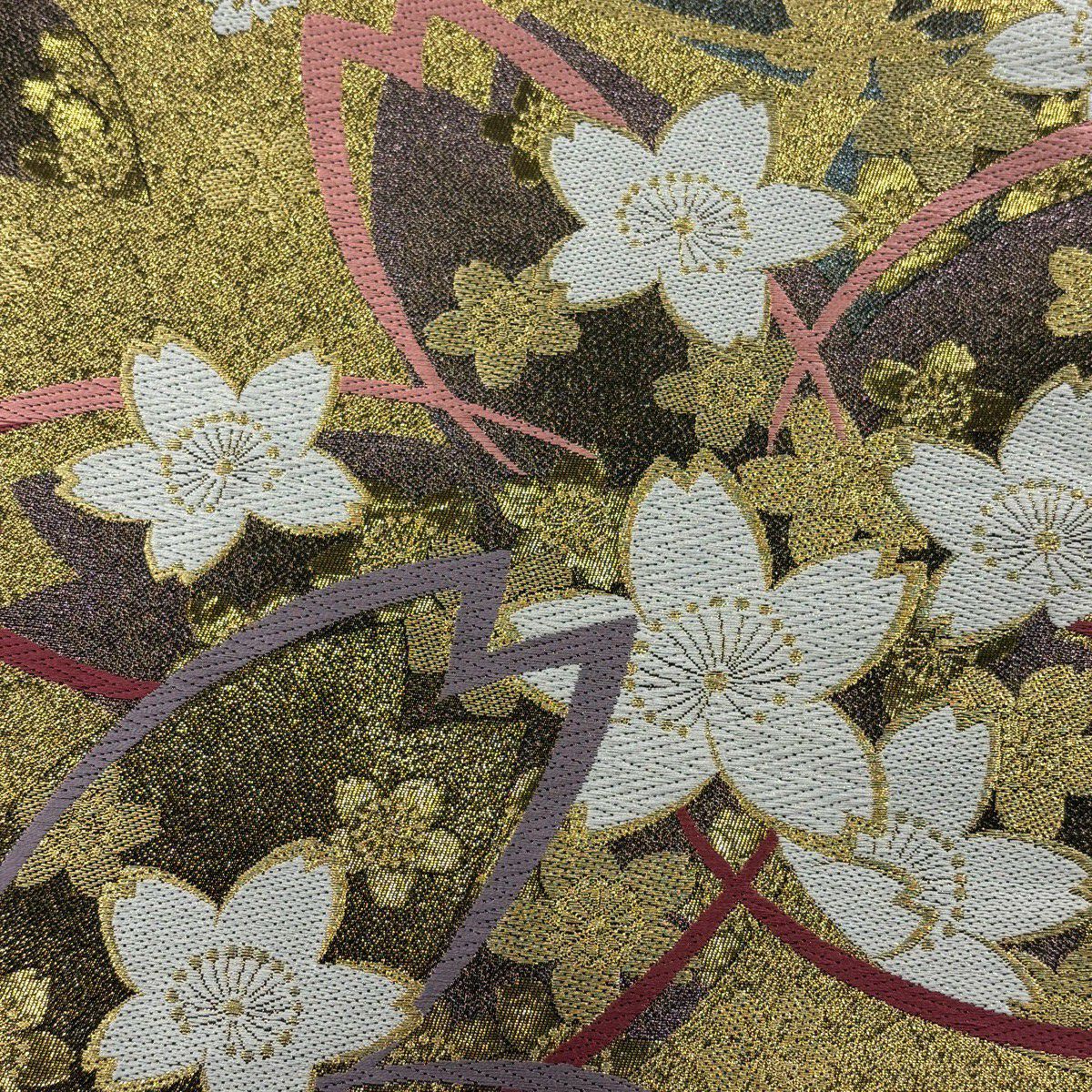 振袖禮服 身長163.5cm 袖長62.5cm S 雙層 袋帶全套 櫻花 金通 金絲 紅 純蠶絲 名品級