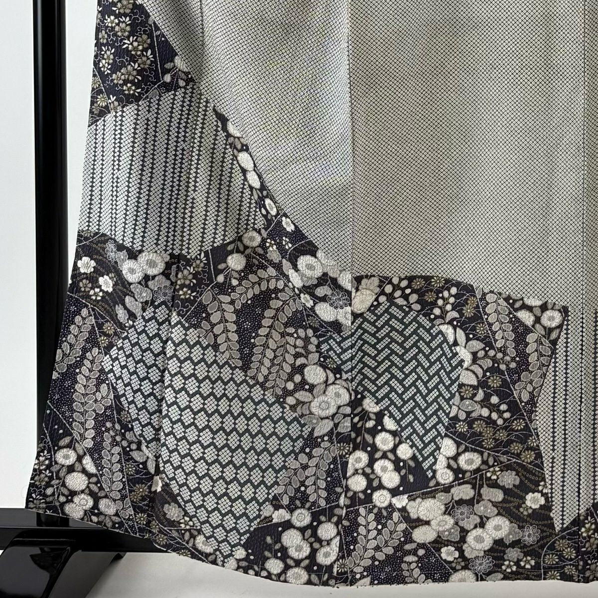 付下 身長161.5cm 袖長65cm M 雙層 袋帶套裝 疋田 櫻花 金銀彩 灰綠 純蠶絲 優品級