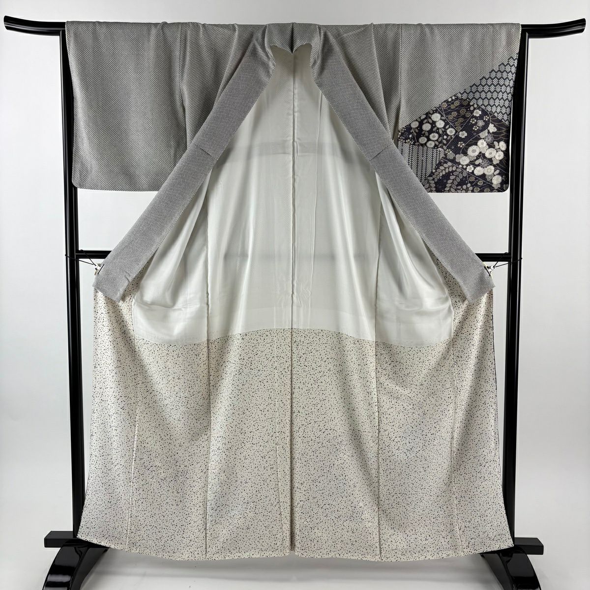 付下 身長161.5cm 袖長65cm M 雙層 袋帶套裝 疋田 櫻花 金銀彩 灰綠 純蠶絲 優品級