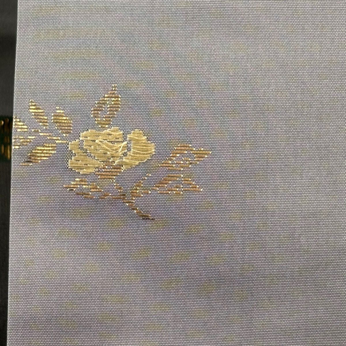 名古屋帶 優品級 草花紋 鳥 金金箔 灰色 純蠶絲