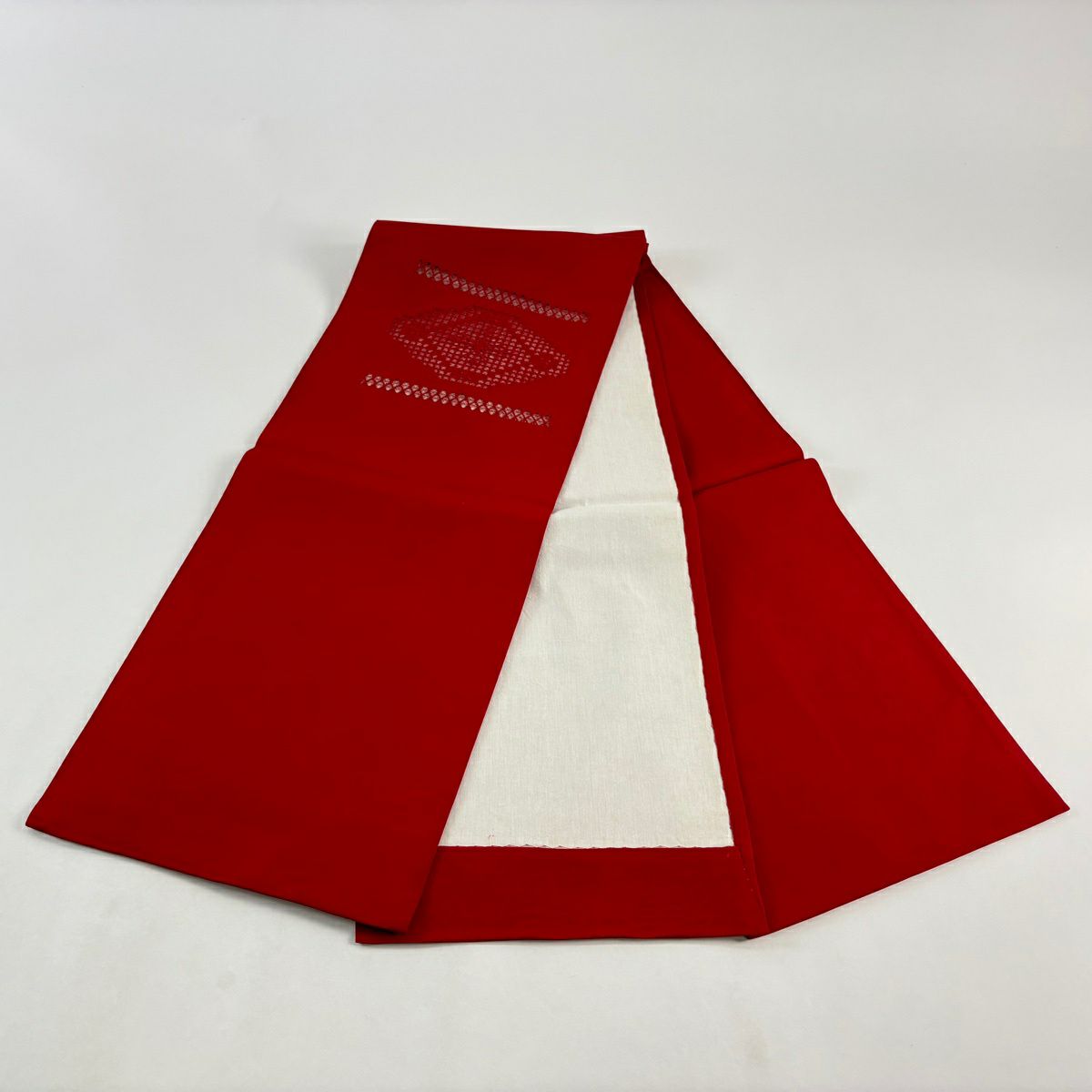 開口名古屋帶 優品級 華紋 幾何圖案 刺繡 紅 純蠶絲