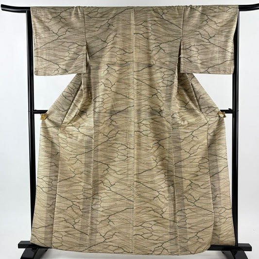 紬織 身長162.5cm 袖長65.5cm M 單層 枝 米色 純蠶絲 優品級