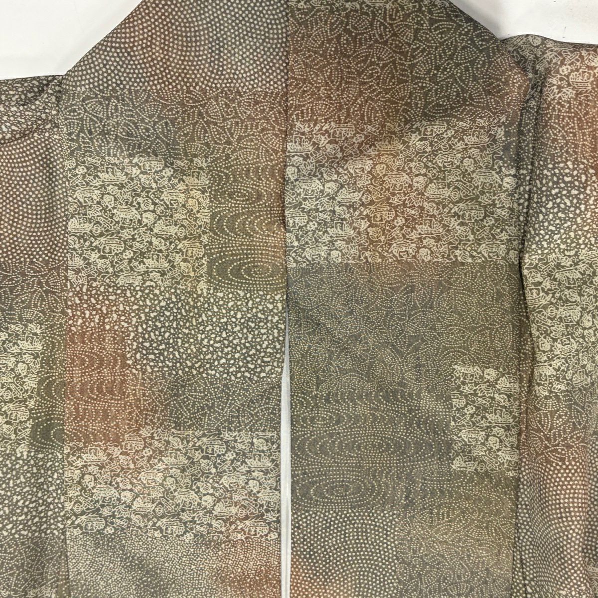 小紋 身長160.5cm 袖長65.5cm M 雙層 可洗和服 寄せ花紋 流水 漸層 灰茶 純蠶絲 優品級