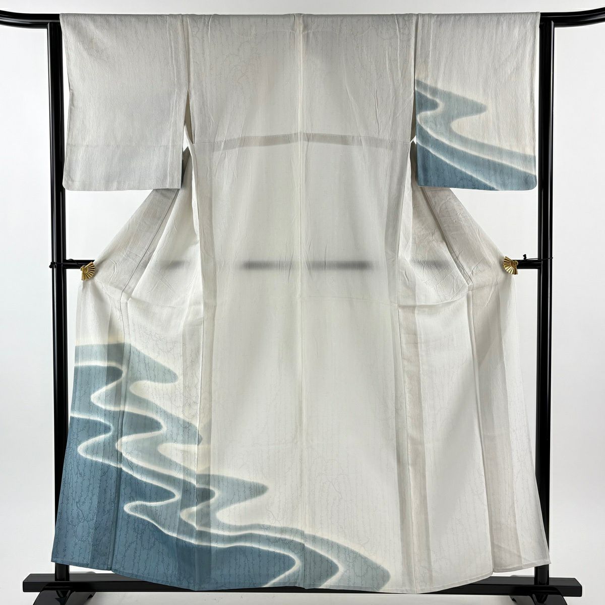 付下 身長157.5cm 袖長63cm S 單層 流水地紋 漸層 灰色 純蠶絲 優品級 一個紋