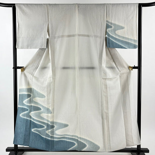 付下 身長157.5cm 袖長63cm S 單層 流水地紋 漸層 灰色 純蠶絲 優品級 一個紋