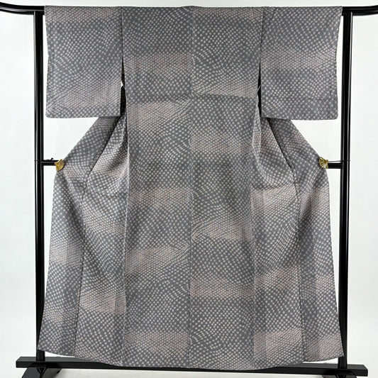 【美品】 小紋 身長157cm 袖長63cm S 單層 花 幾何圖案 灰 純蠶絲 優品級