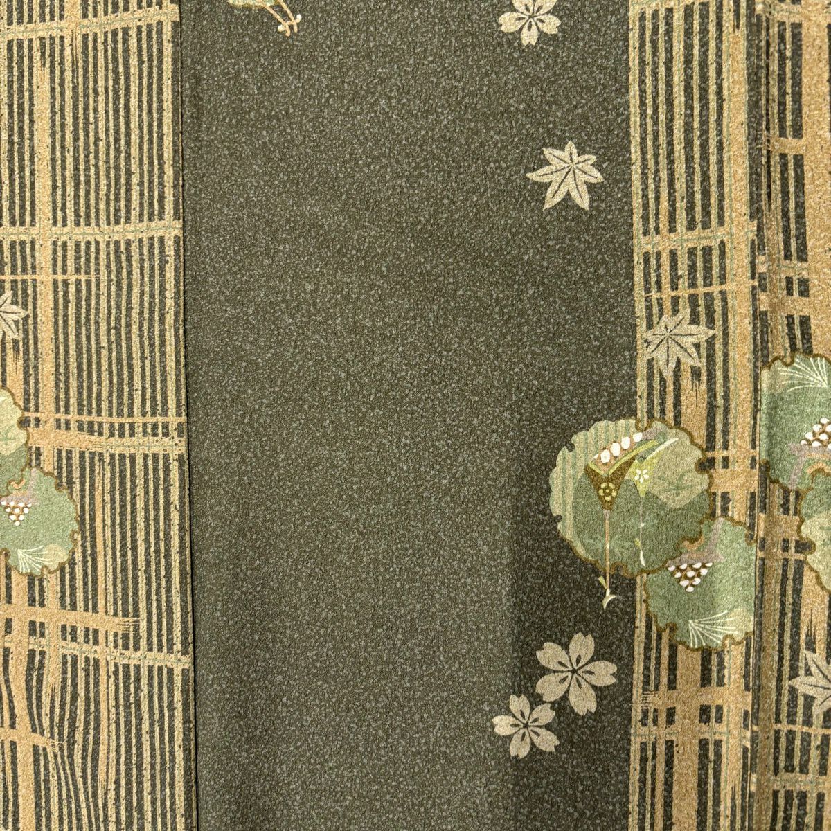 【美品】 小紋 身長163cm 袖長67cm M 單層 可洗和服 雪輪 兔子 灰綠 化纖 優品級