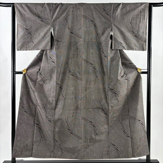 【美品】 紬織 身長156cm 袖長64cm M 雙層 鳥 焦茶 純蠶絲 名品級