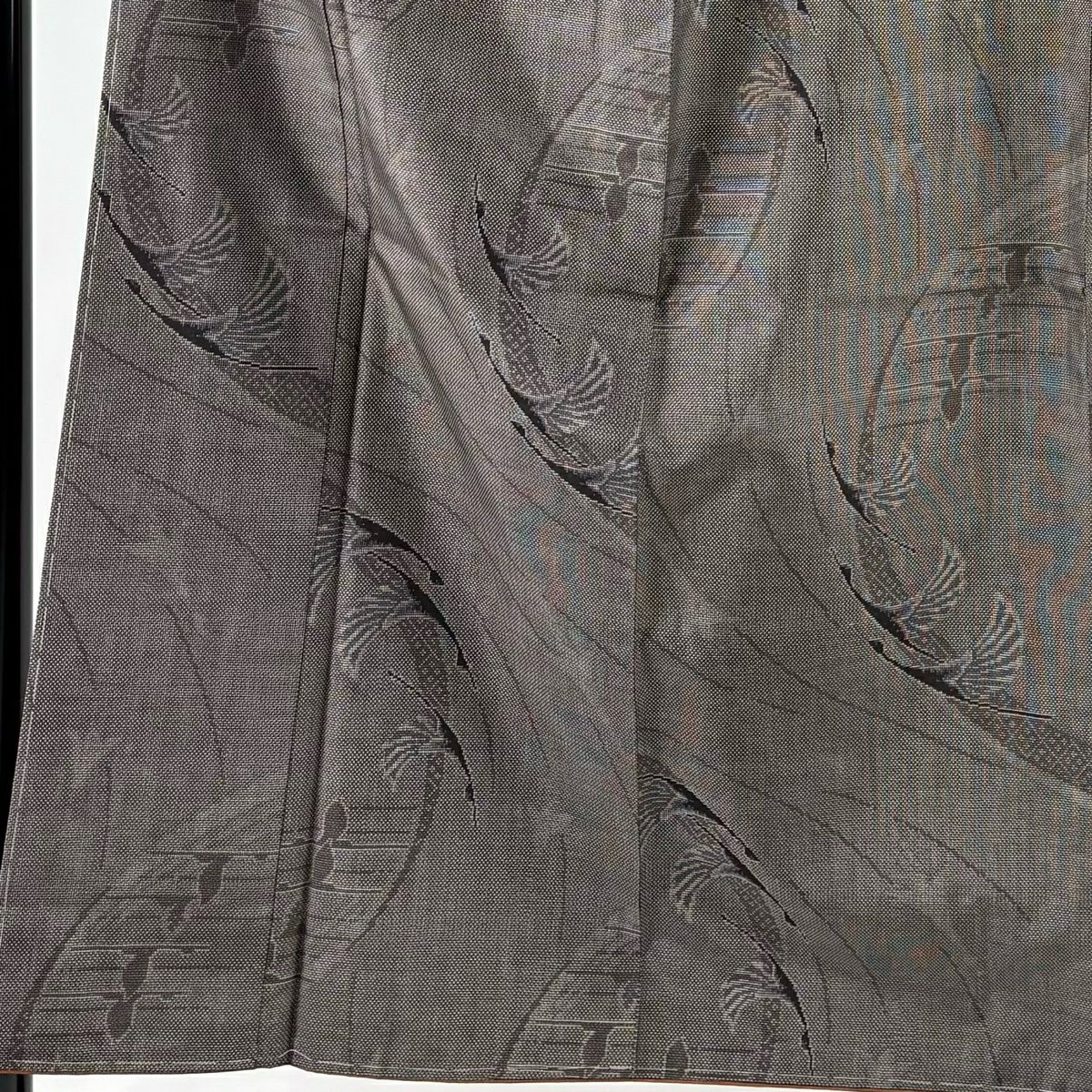 【美品】 紬織 身長156cm 袖長64cm M 雙層 鳥 焦茶 純蠶絲 名品級