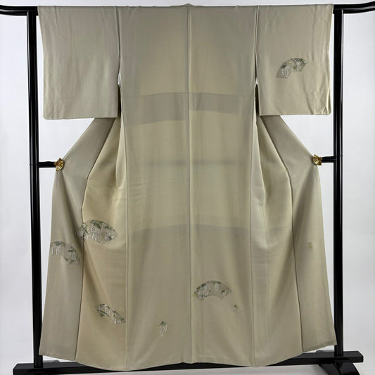 付下 身長156cm 袖長63.5cm S 雙層 扇子面 藤 刺繡 金銀彩 淺綠 純蠶絲 名品級