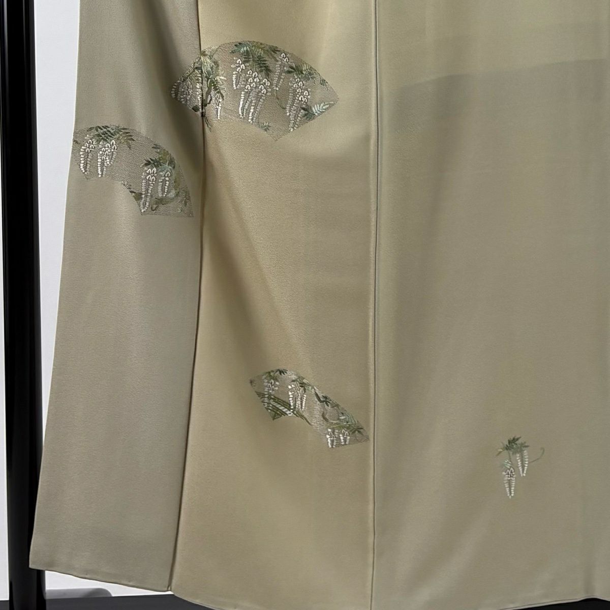 付下 身長156cm 袖長63.5cm S 雙層 扇子面 藤 刺繡 金銀彩 淺綠 純蠶絲 名品級