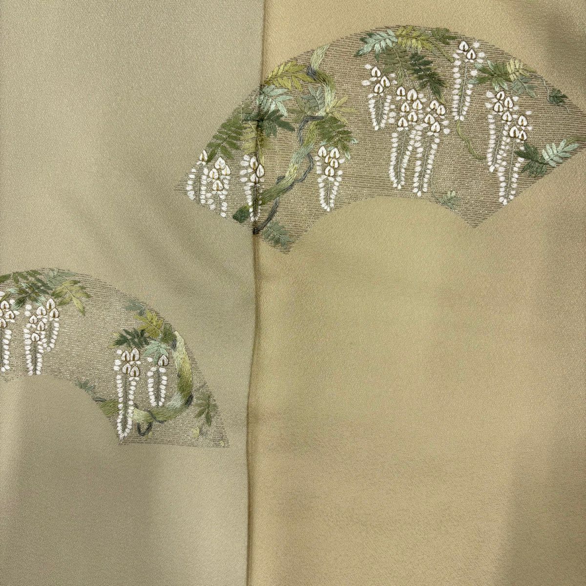 付下 身長156cm 袖長63.5cm S 雙層 扇子面 藤 刺繡 金銀彩 淺綠 純蠶絲 名品級
