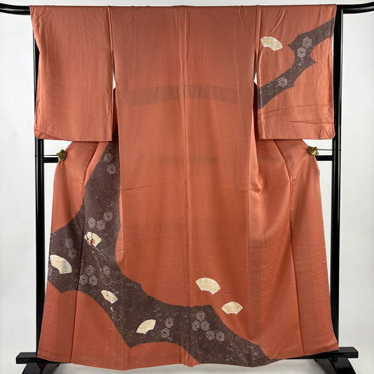 訪問服 身長161cm 袖長67cm M 雙層 扇子面 菊花花 刺繡 絞染 鮭粉色 純蠶絲 名品級