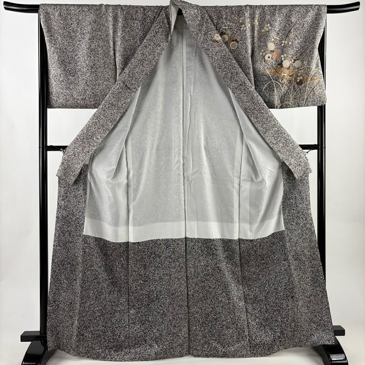 訪問服 身長166cm 袖長67.5cm L 雙層 秋草 霞 金銀彩 灰 純蠶絲 名品級