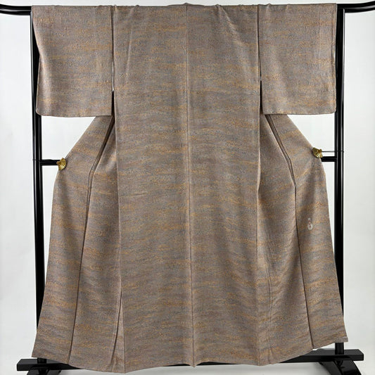 【美品】 小紋 身長157cm 袖長66cm M 雙層 幾何學 陶彩染 灰茶 純蠶絲 名品級