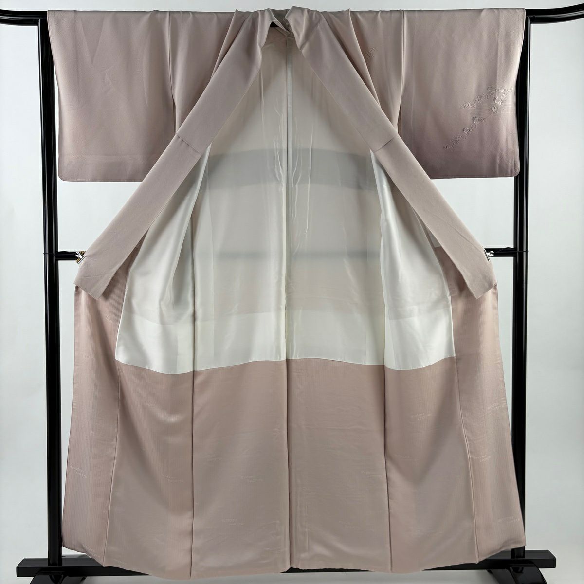 付下 身長158cm 袖長66cm M 雙層 小篠綾子 落款あり 建物 貝桶 刺繡 金銀彩 粉紅 純蠶絲 名品級 一つ紋