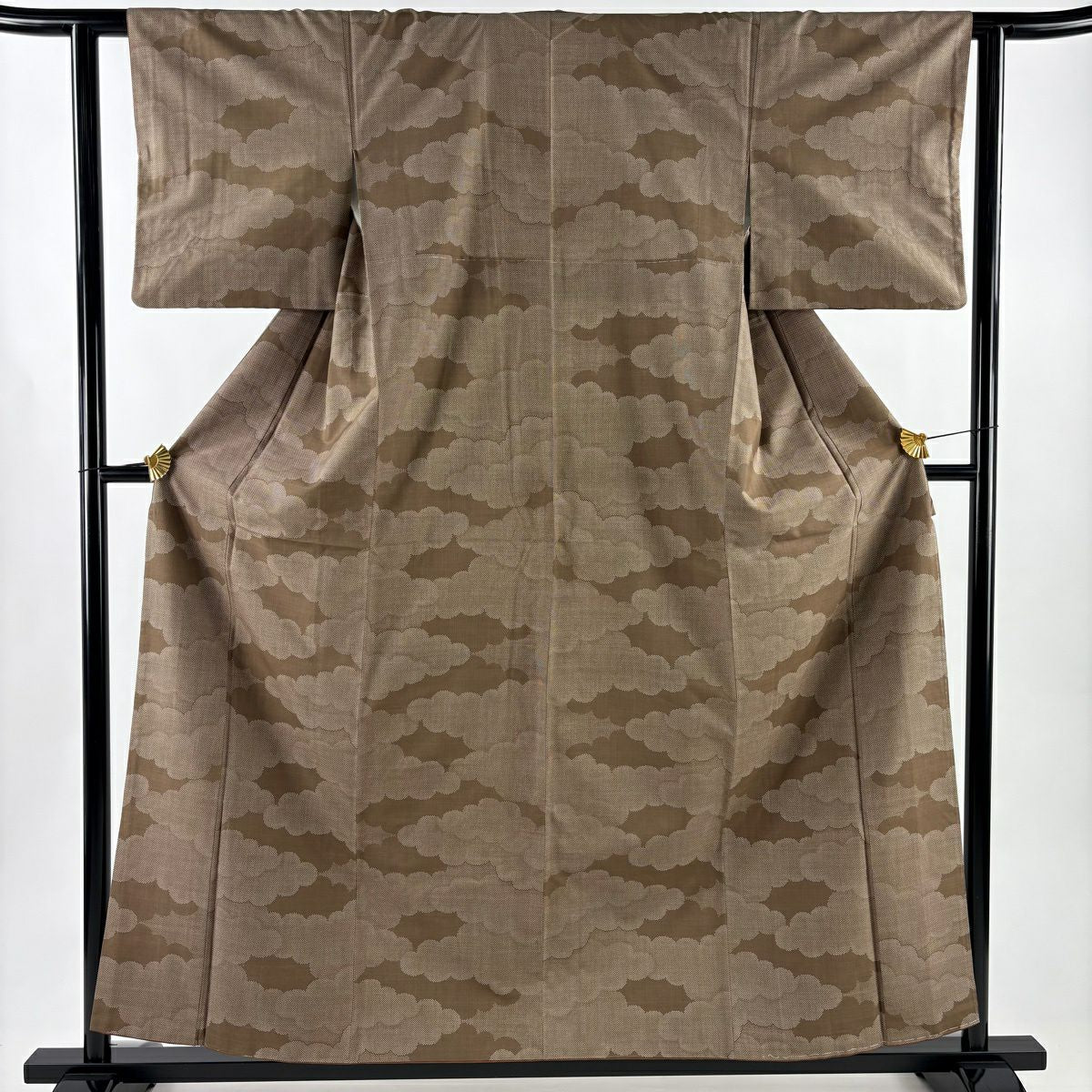 【美品】 大島紬織 身長159cm 袖長61cm S 雙層 草木泥染 證書あり 雲紋 茶 純蠶絲 名品級