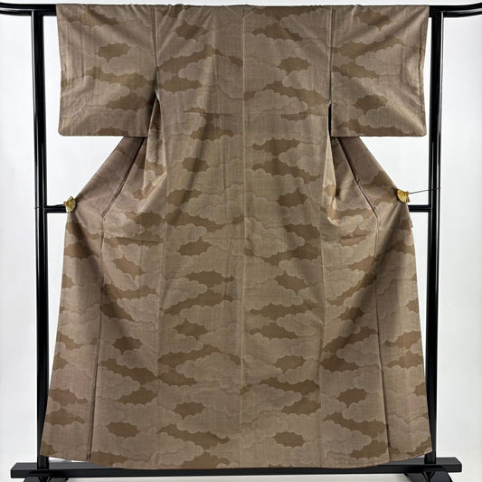 【美品】 大島紬織 身長159cm 袖長61cm S 雙層 草木泥染 證書あり 雲紋 茶 純蠶絲 名品級