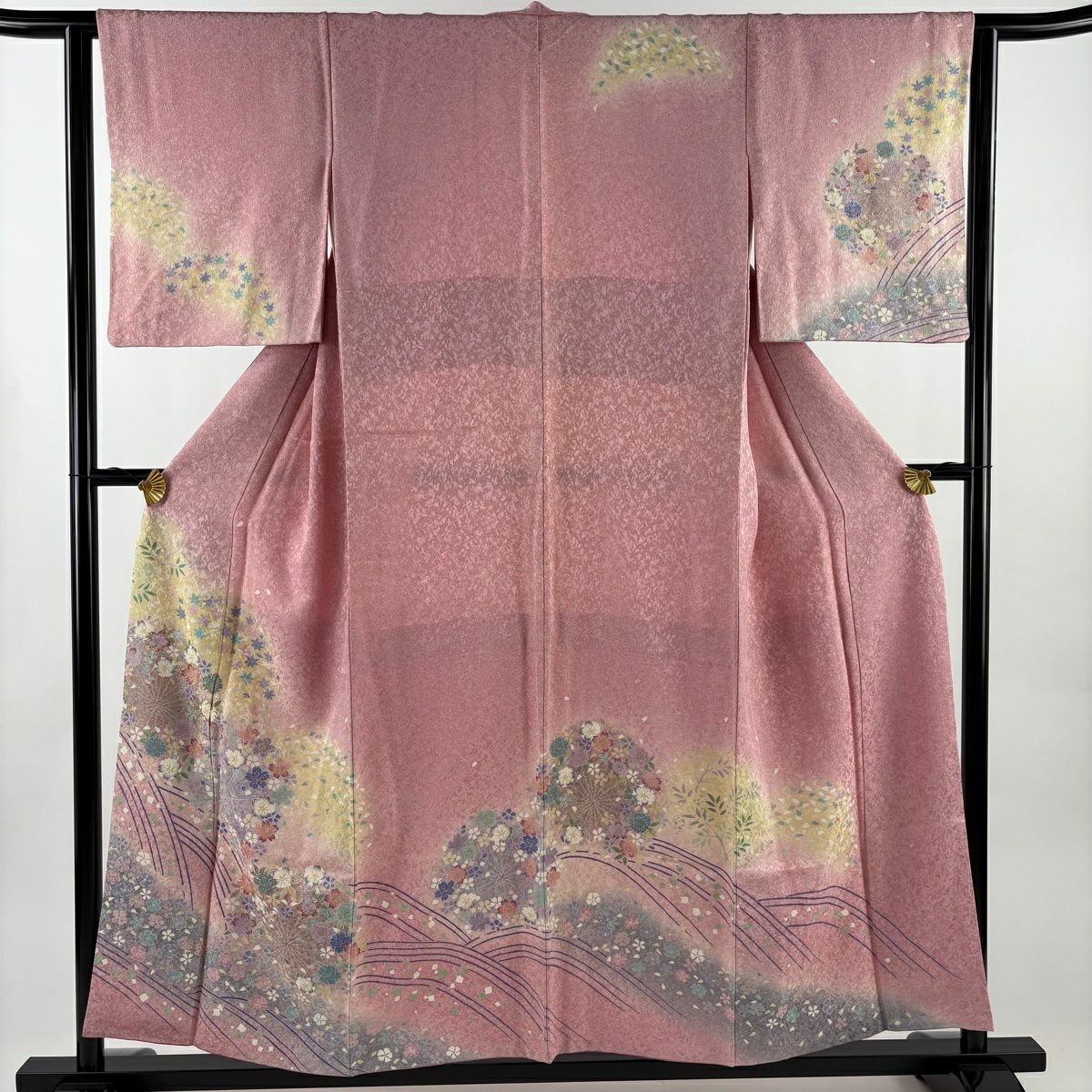 訪問服 身長153cm 袖長63cm S 雙層 櫻花 波 金絲 金通し 粉紅 純蠶絲 名品級