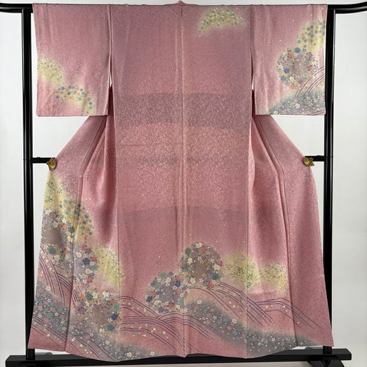 訪問服 身長153cm 袖長63cm S 雙層 櫻花 波 金絲 金通し 粉紅 純蠶絲 名品級