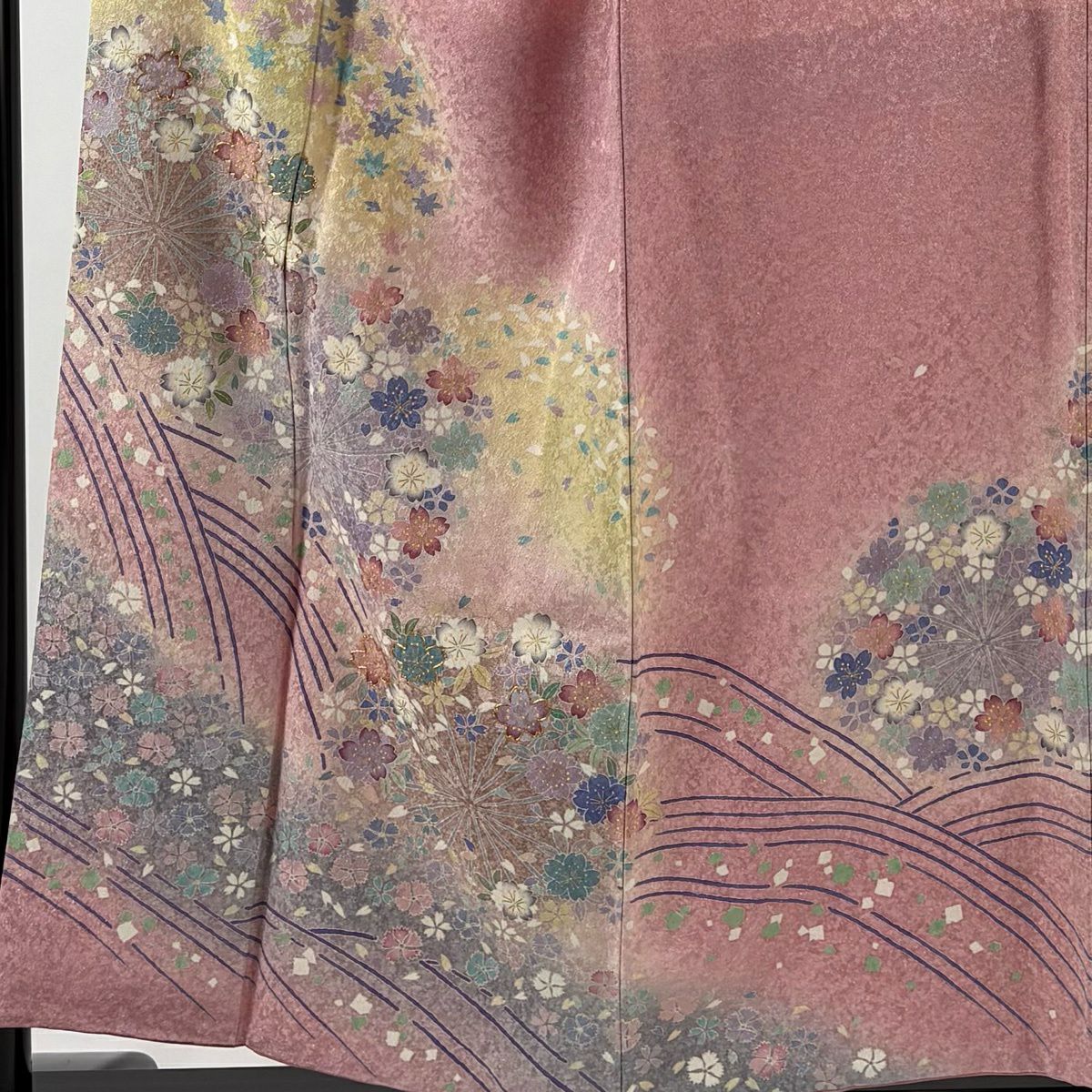 訪問服 身長153cm 袖長63cm S 雙層 櫻花 波 金絲 金通し 粉紅 純蠶絲 名品級