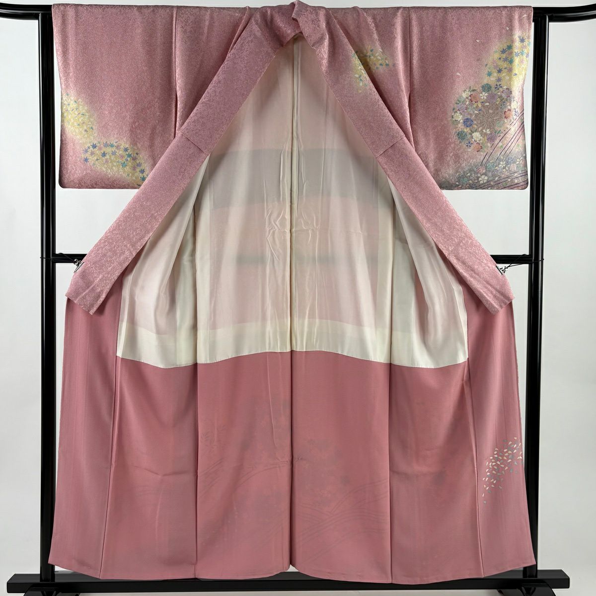 訪問服 身長153cm 袖長63cm S 雙層 櫻花 波 金絲 金通し 粉紅 純蠶絲 名品級