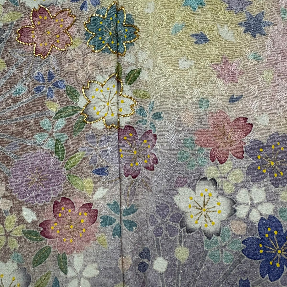 訪問服 身長153cm 袖長63cm S 雙層 櫻花 波 金絲 金通し 粉紅 純蠶絲 名品級