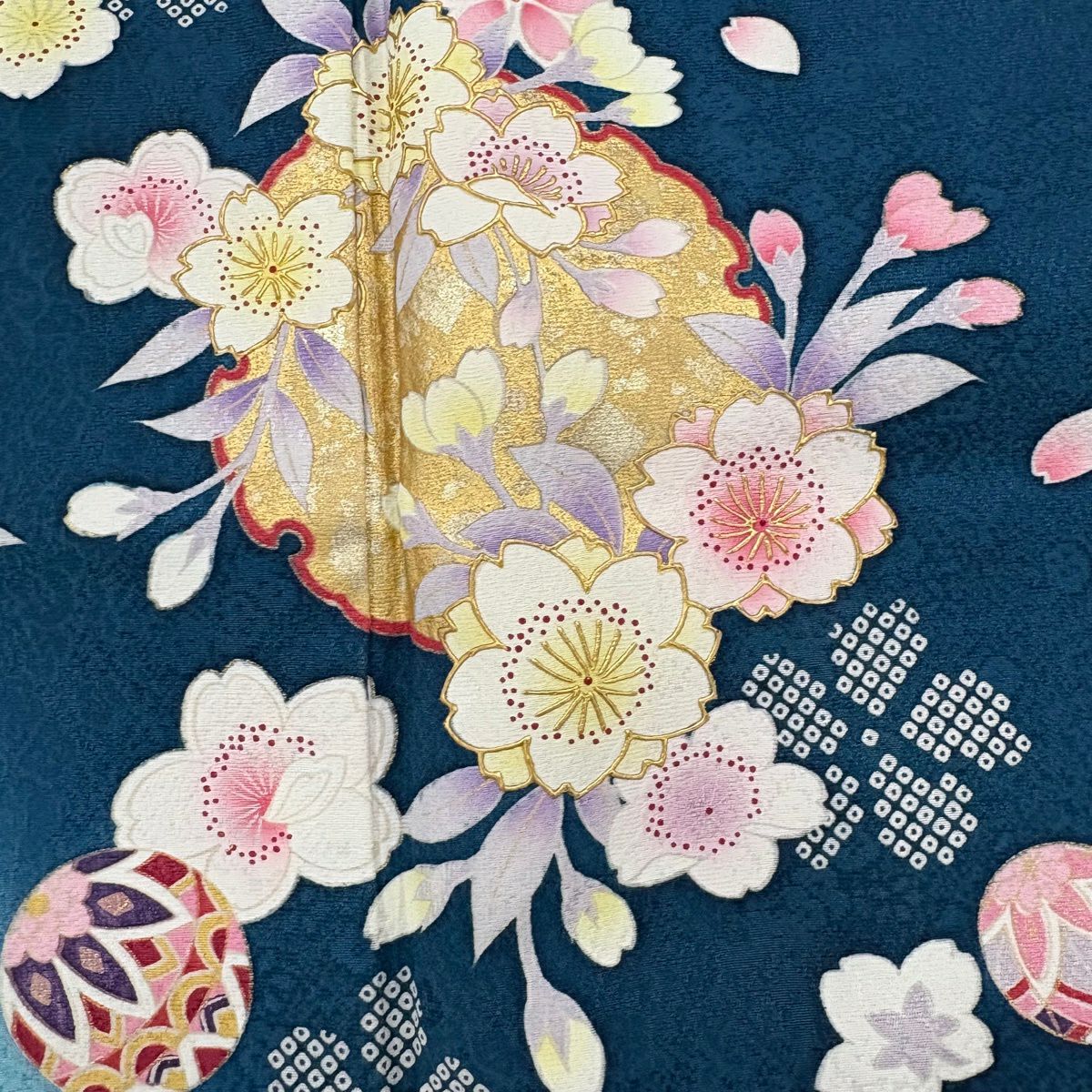 振袖禮服 身長172cm 袖長68cm L 雙層 雪輪 櫻花 金銀彩 漸層 青綠 純蠶絲 名品級