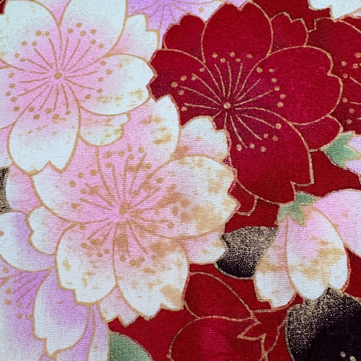 振袖禮服 身長170cm 袖長67cm M 雙層 牡丹 櫻花 刺繡 金銀彩 奶油色 純蠶絲 名品級