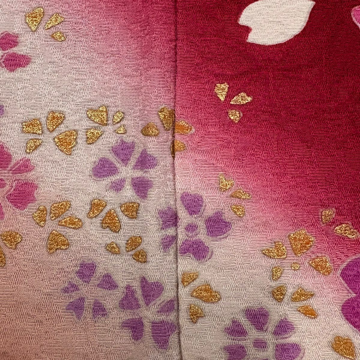 【美品】振袖禮服 身長169.5cm 袖長68cm L 雙層 牡丹 垂枝櫻 刺繡 金彩裝飾 紅 純蠶絲 名品級