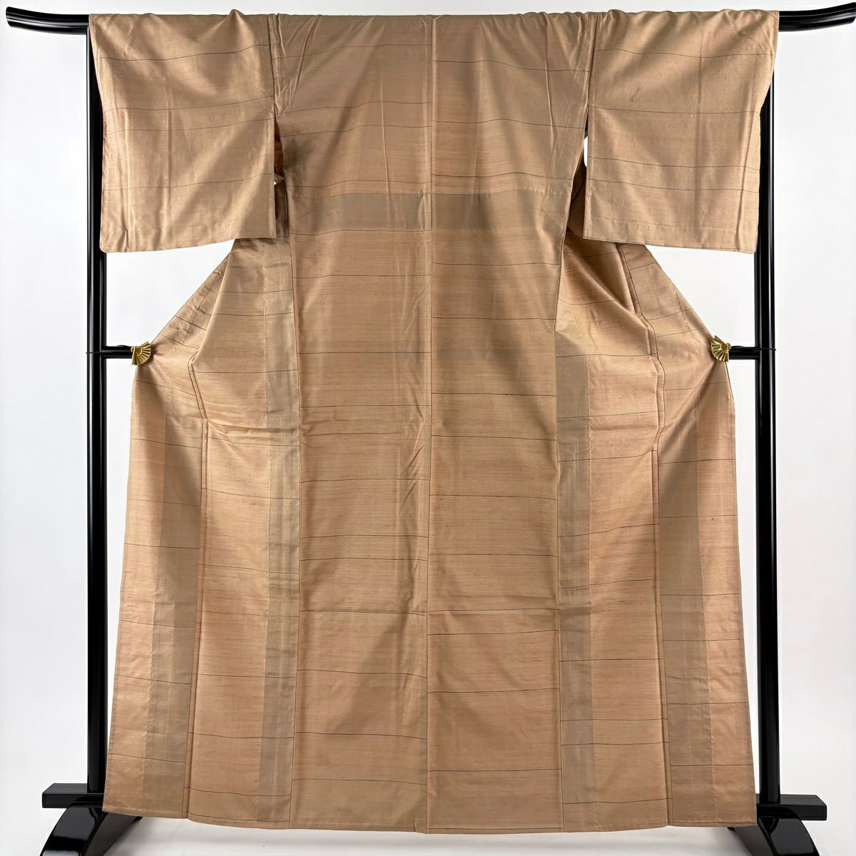 【美品】 紬織 身長164cm 袖長67.5cm M 單層 大和 條紋 淺茶 純蠶絲 名品級
