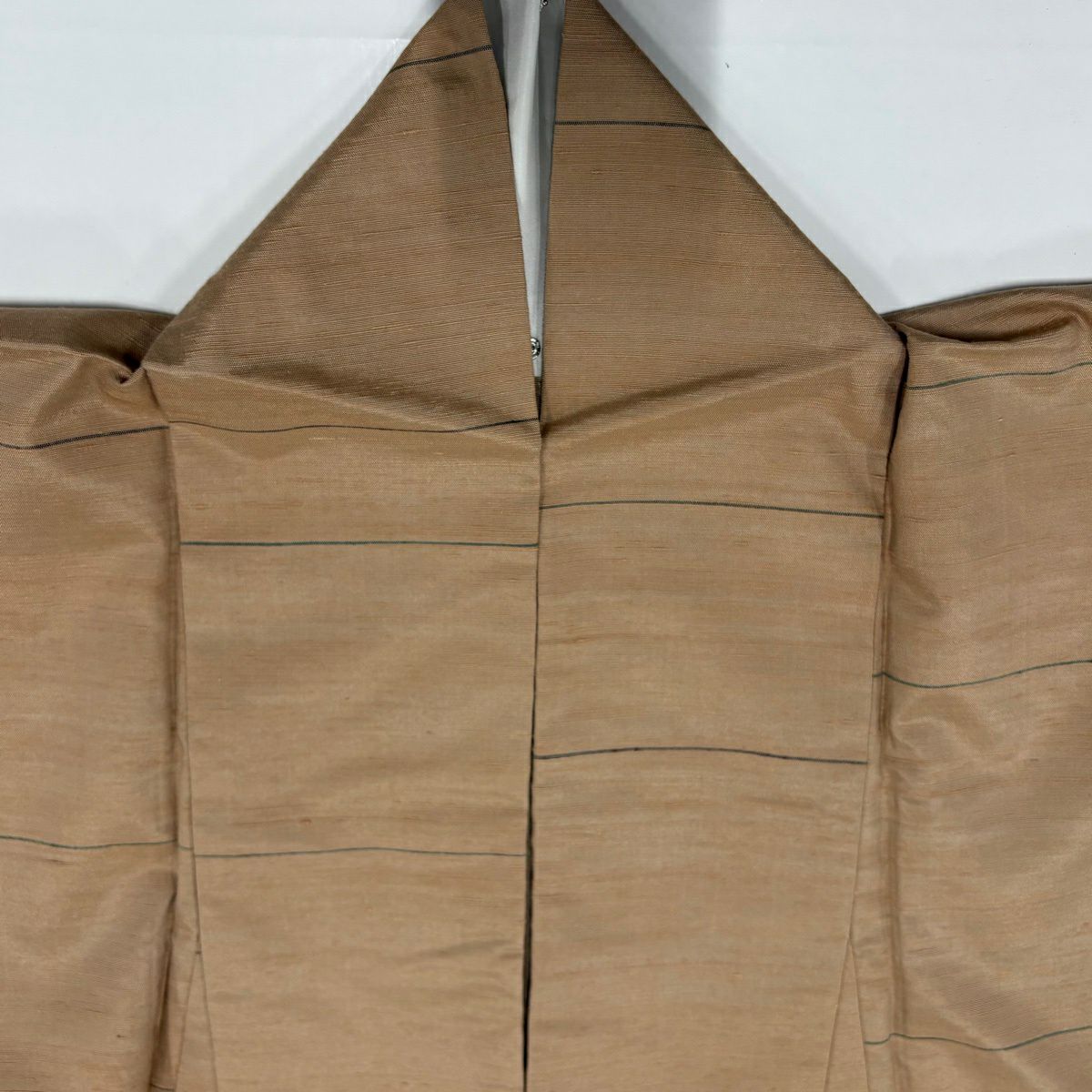【美品】 紬織 身長164cm 袖長67.5cm M 單層 大和 條紋 淺茶 純蠶絲 名品級