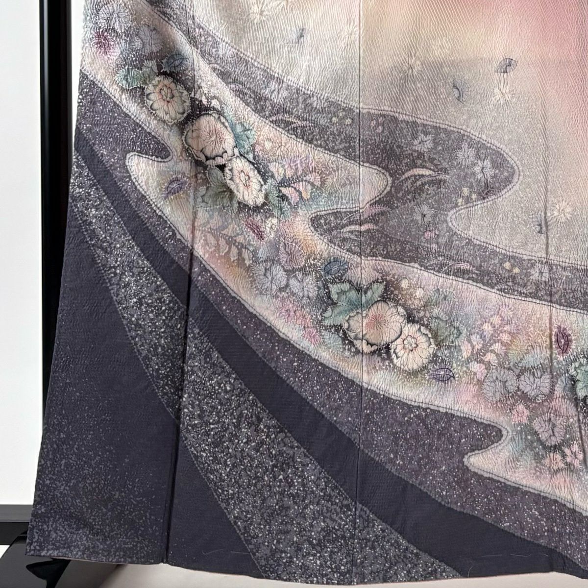 【美品】訪問服 身長163.5cm 袖長65.5cm M 雙層 翠山工房 落款あり 辻花染 漸層 粉紅 純蠶絲 名品級 一つ紋