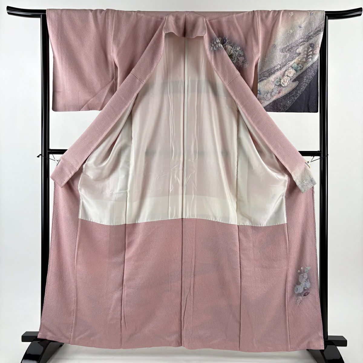【美品】訪問服 身長163.5cm 袖長65.5cm M 雙層 翠山工房 落款あり 辻花染 漸層 粉紅 純蠶絲 名品級 一つ紋