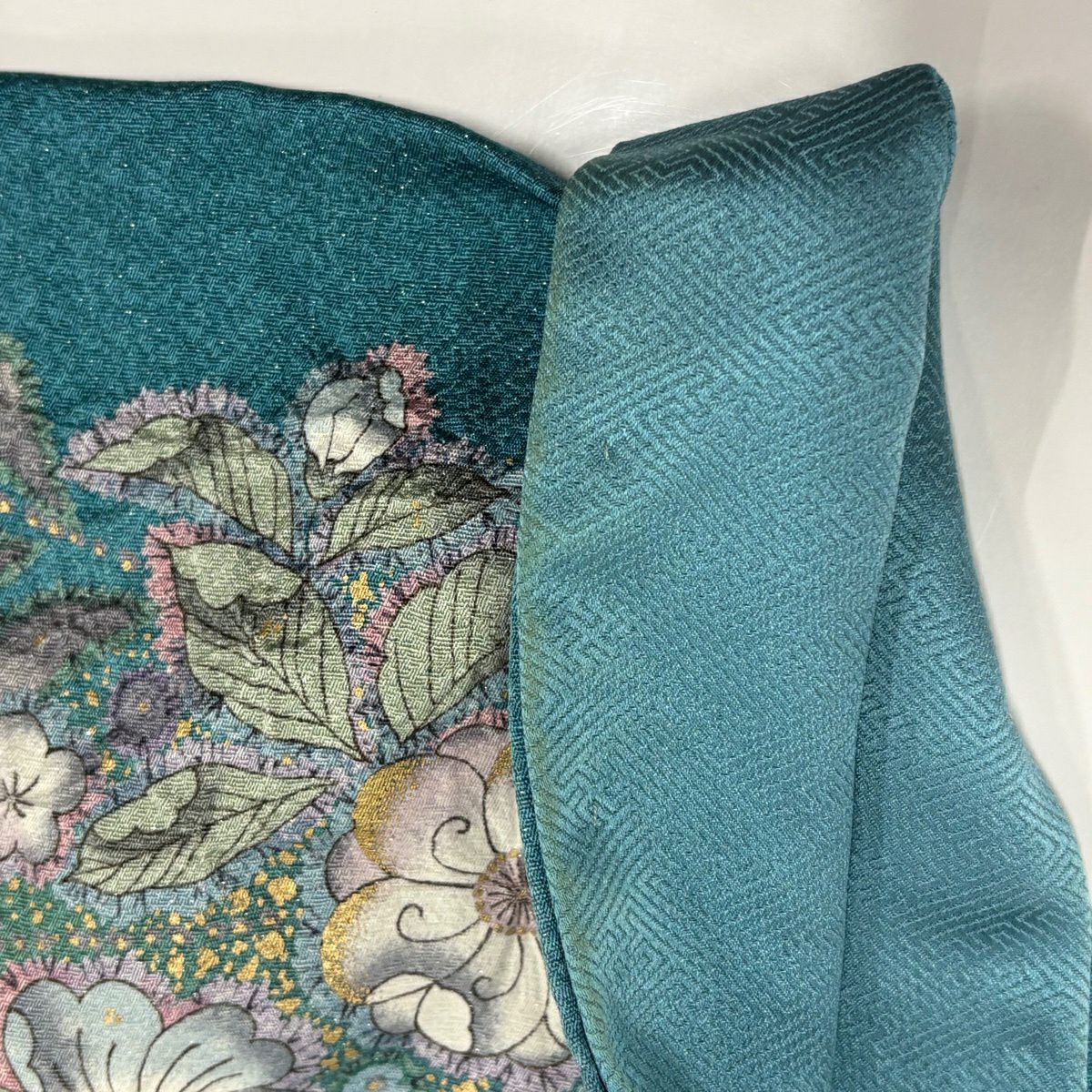 訪問服 身長162.5cm 袖長65cm M 雙層 辻花染 流水 金銀彩 青綠 純蠶絲 名品級