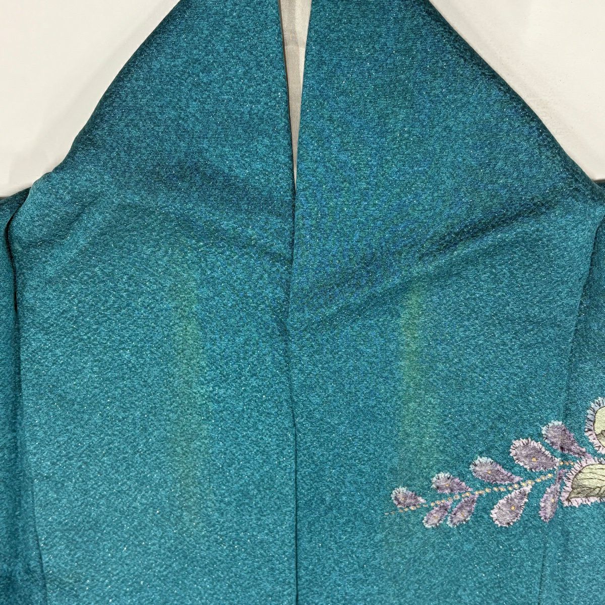 訪問服 身長162.5cm 袖長65cm M 雙層 辻花染 流水 金銀彩 青綠 純蠶絲 名品級