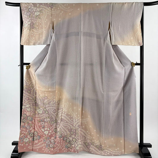 訪問服 身長167cm 袖長66.5cm M 雙層 落款有 辻花染 漸層 灰紫 純蠶絲 名品級