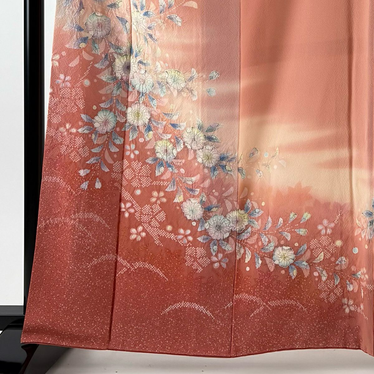 訪問服 身長164cm 袖長66cm M 雙層 辻花染 漸層 粉紅 純蠶絲 名品級