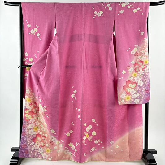【美品】振袖禮服 身長167cm 袖長66.5cm M 雙層 櫻花 漸層 金銀彩 粉紅 純蠶絲 名品級