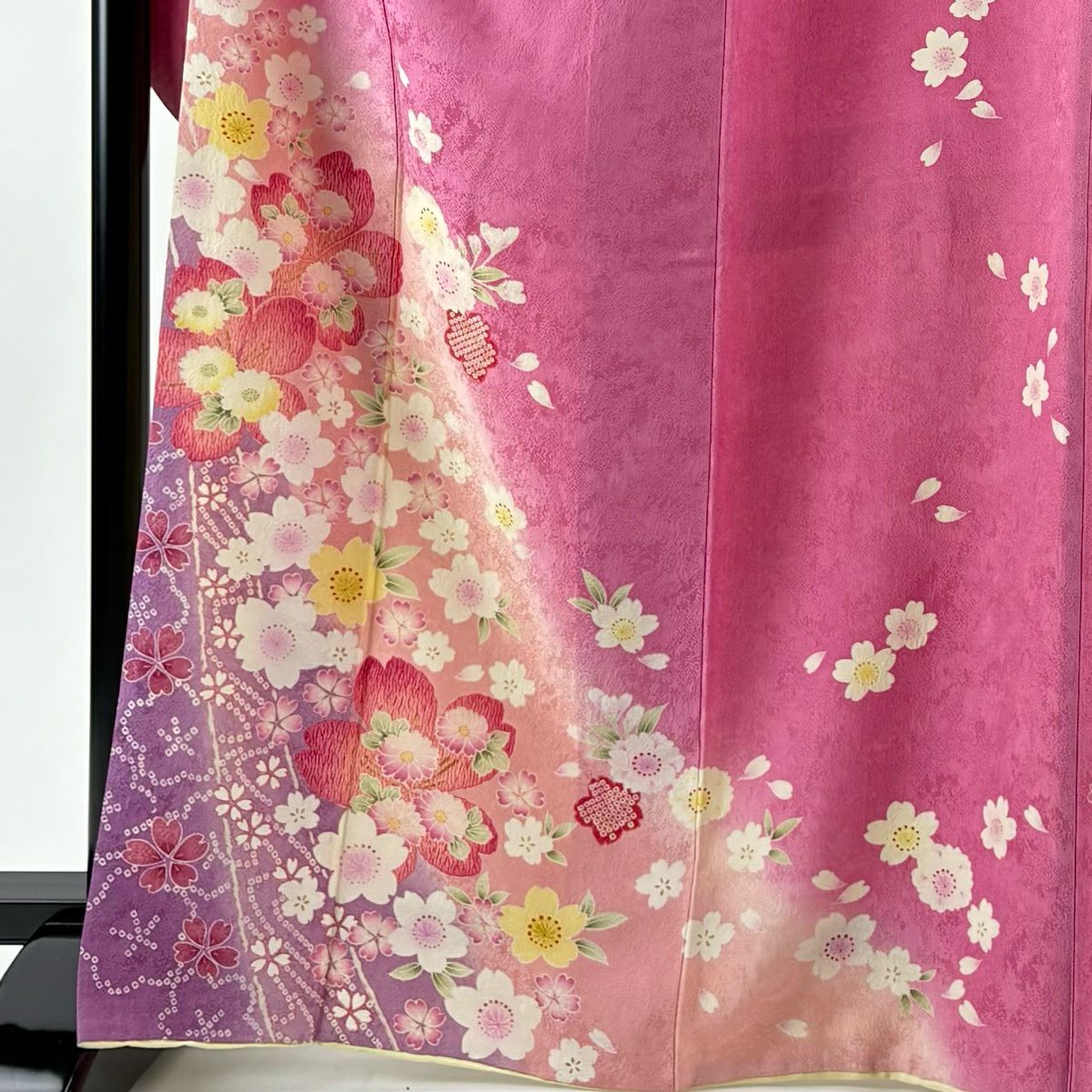 【美品】振袖禮服 身長167cm 袖長66.5cm M 雙層 櫻花 漸層 金銀彩 粉紅 純蠶絲 名品級