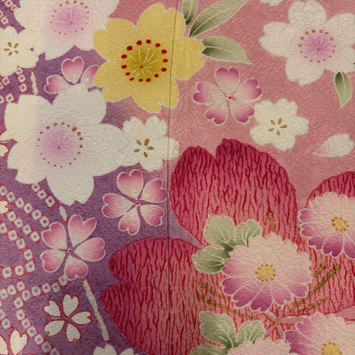 【美品】振袖禮服 身長167cm 袖長66.5cm M 雙層 櫻花 漸層 金銀彩 粉紅 純蠶絲 名品級