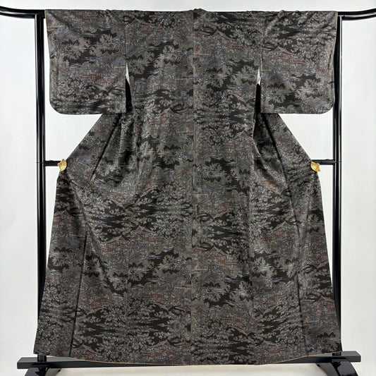 紬織 身長159.5cm 袖長63.5cm S 雙層 建物 樹木 焦茶 純蠶絲 逸品級