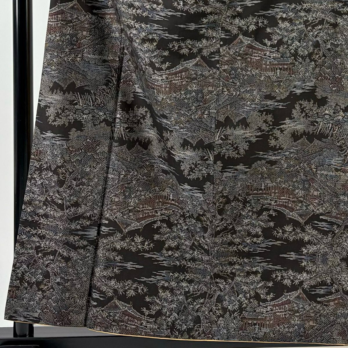 紬織 身長159.5cm 袖長63.5cm S 雙層 建物 樹木 焦茶 純蠶絲 逸品級
