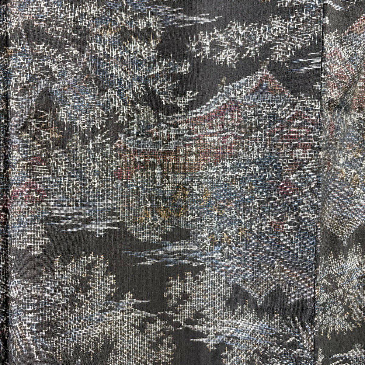 紬織 身長159.5cm 袖長63.5cm S 雙層 建物 樹木 焦茶 純蠶絲 逸品級