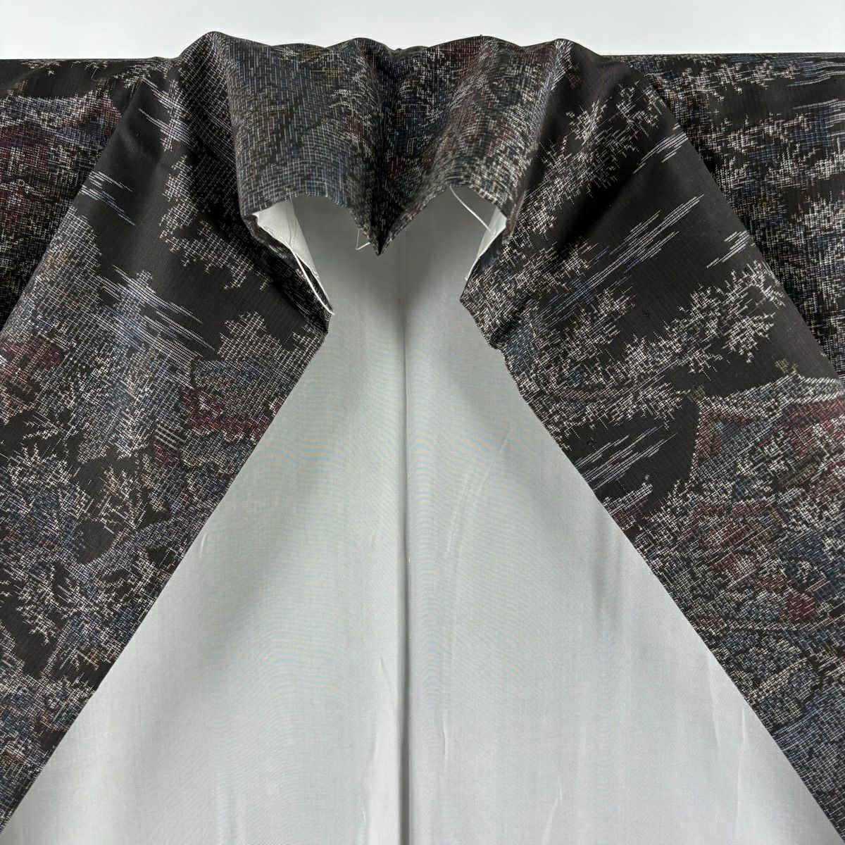 紬織 身長159.5cm 袖長63.5cm S 雙層 建物 樹木 焦茶 純蠶絲 逸品級