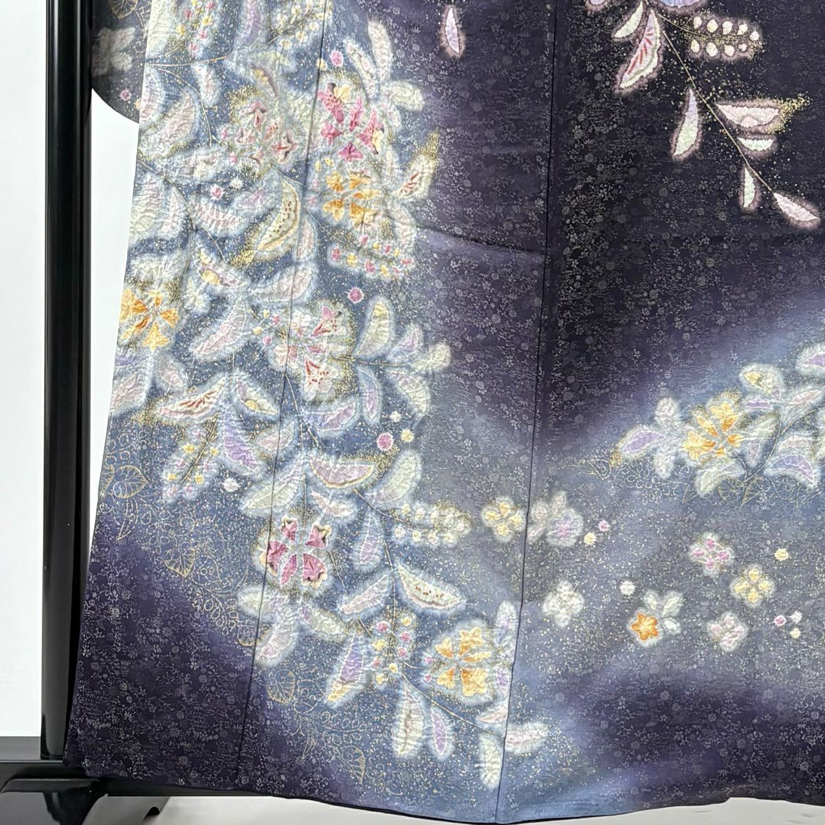 振袖禮服 身長158.5cm 袖長65cm M 雙層 德永憲峯 落款あり 草花紋紋 辻花染 金通し 金銀彩 濃紫 純蠶絲 逸品級