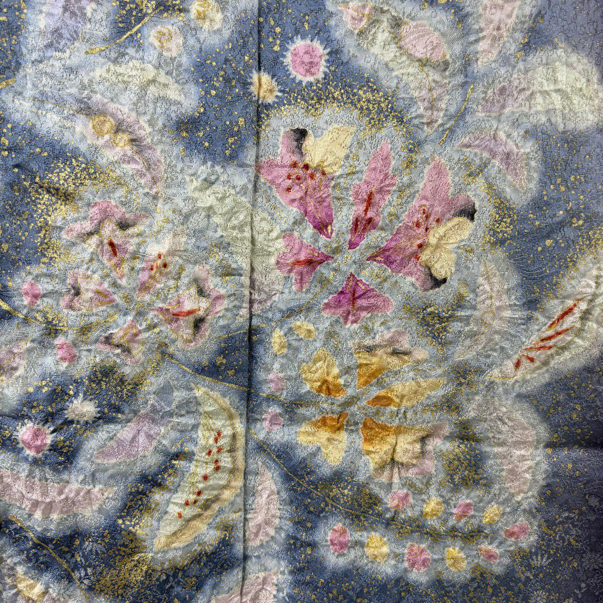 振袖禮服 身長158.5cm 袖長65cm M 雙層 德永憲峯 落款あり 草花紋紋 辻花染 金通し 金銀彩 濃紫 純蠶絲 逸品級