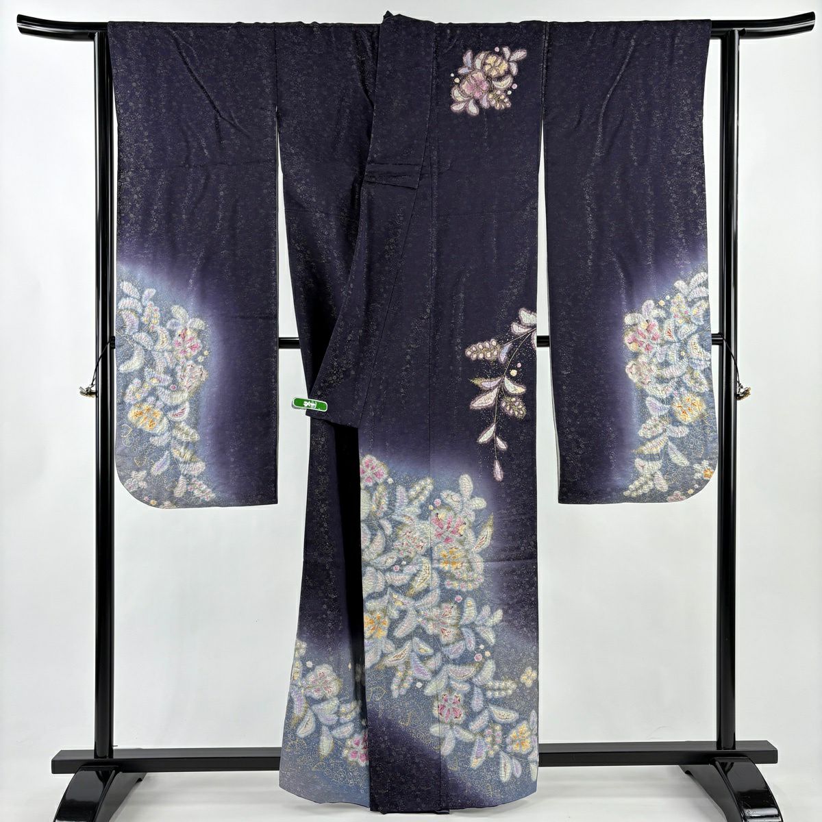 振袖禮服 身長158.5cm 袖長65cm M 雙層 德永憲峯 落款あり 草花紋紋 辻花染 金通し 金銀彩 濃紫 純蠶絲 逸品級