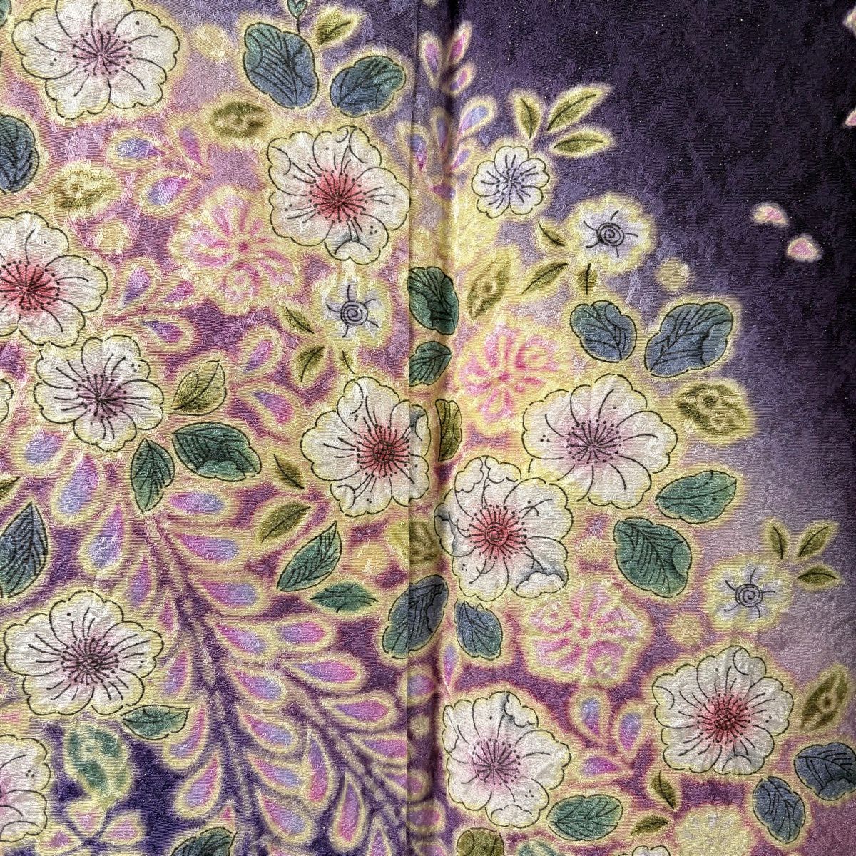 【美品】振袖禮服 身長171.5cm 袖長69cm L 雙層 大和 辻花染圖案 流水 金通 金銀彩 漸層 深紫 純蠶絲 逸品級