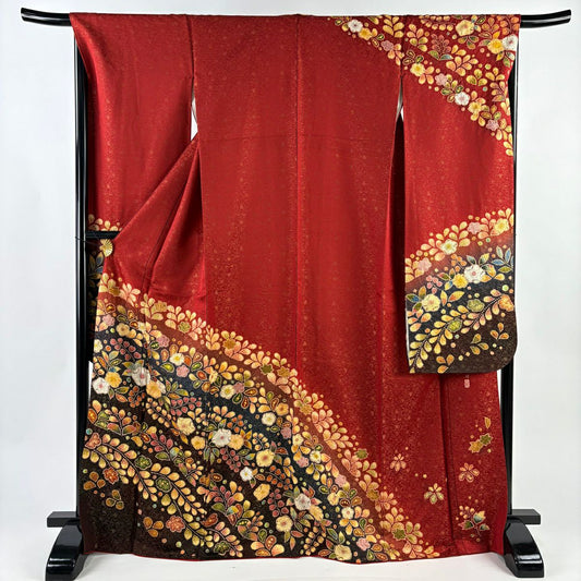 振袖禮服 身長167.5cm 袖長65.5cm M 雙層 翠山工房 落款あり 辻花染 金通し 漸層 紅茶 純蠶絲 逸品級